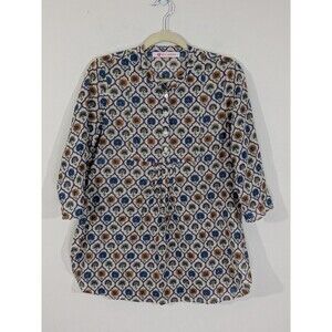 Ro’s Garden Blue Purple Floral 1/4 Button Cotton Shirt Size Small Boho Hippie
